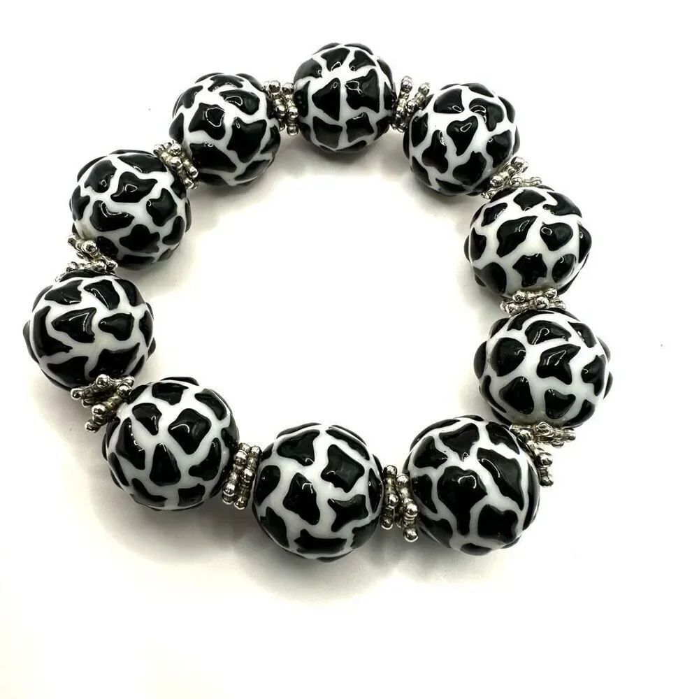 Cow pattern beaded stretchy bracelet